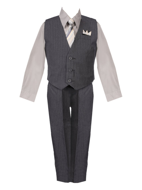 Boys Gray Shirt Necktie Striped Pants Vest Easter Suit 2-20 SophiasStyle.com