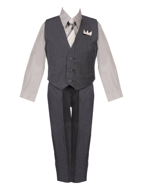 Rafael Baby Boys Gray Shirt Necktie Striped Pants Vest Suit 6-24M SophiasStyle.com