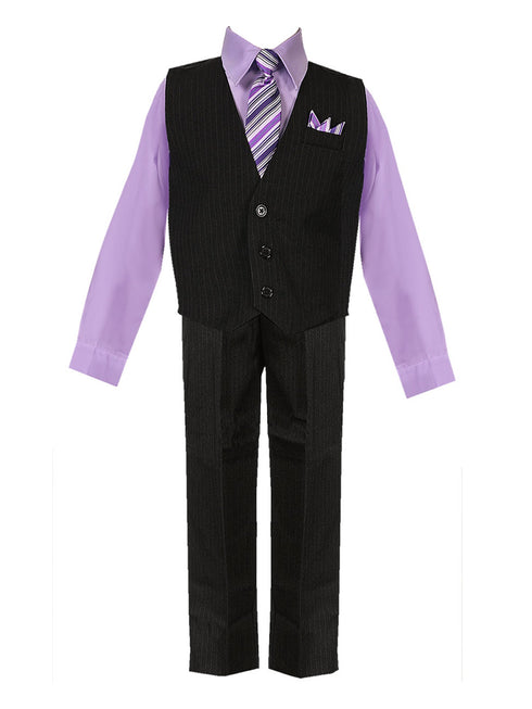 Boys Lilac Shirt Necktie Striped Pants Vest Easter Suit 2-20 SophiasStyle.com