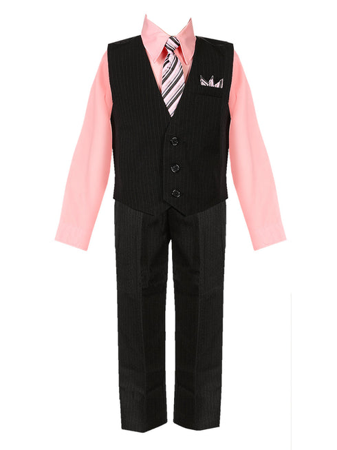 Rafael Baby Boys Pink Shirt Necktie Striped Pants Vest Suit 6-24M SophiasStyle.com