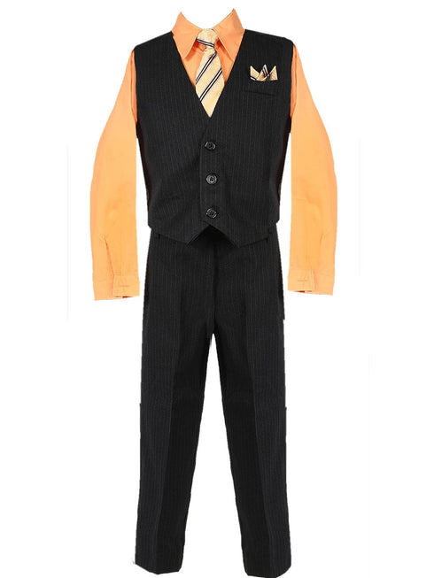 Boys Pumpkin Shirt Necktie Striped Pants Vest Easter Suit 2-20 SophiasStyle.com