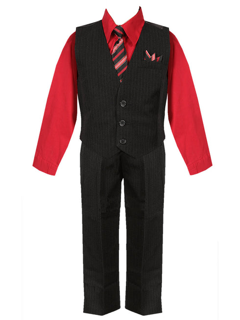 Boys Red Shirt Necktie Striped Pants Vest Christmas Suit 2-20 SophiasStyle.com