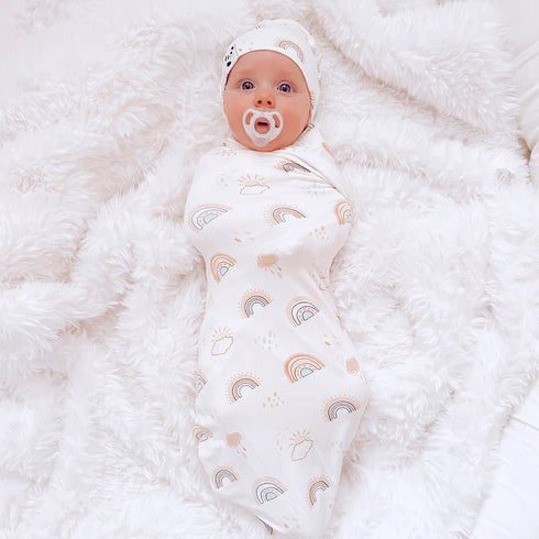 rainbows-bamboo-swaddle-beanie-set-bellabu-bear - Sophia's Style -1