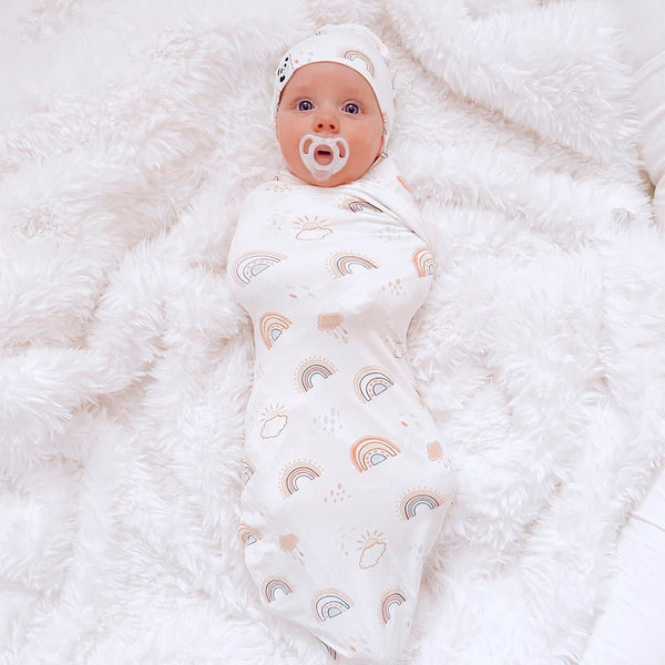 rainbows-bamboo-swaddle-beanie-set-bellabu-bear - Sophia's Style -1