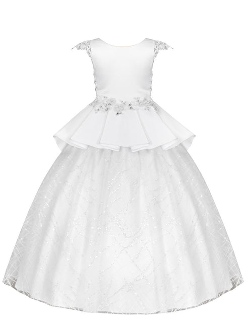 Rainkids Girls White Embroidered Cap Sleeve Tunic Sequins Communion Dress 7-16 - SophiasStyle.com