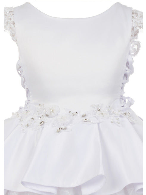 Rainkids Girls White Embroidered Cap Sleeve Tunic Sequins Communion Dress 7-16 - SophiasStyle.com