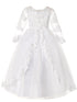 Rainkids Girls White Long Sleeve Lace Sequins Plus Size Communion Dress 7.5-16.5 - SophiasStyle.com
