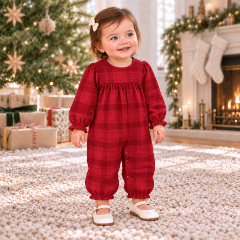 red-plaid-baby-girl-romper-with-ruffles-puff-sleeves-tesa-babe-sophias-styleRompers - Classic-1