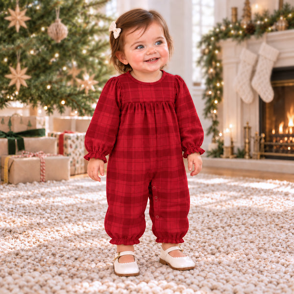 red-plaid-baby-girl-romper-with-ruffles-puff-sleeves-tesa-babe-sophias-styleRompers - Classic-1