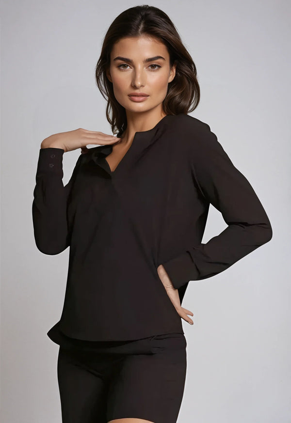 resort-vee-long-sleeve-popover-shirt-black-buki-sophias-styleSHIRTS & BLOUSES-1