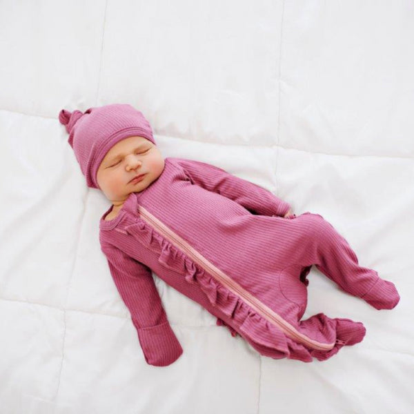ruffle-2-way-zip-romper-ribbed-mauve Presley Couture at Sophia's Style-Baby Zip Romper-1