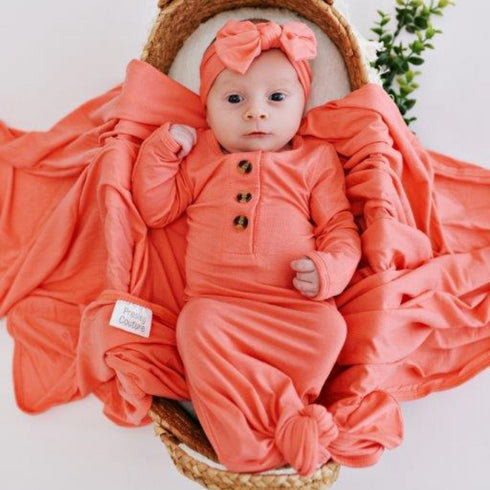 knotted-baby-gown-bright-coral Presley Couture at Sophia's Style-Baby Gowns-1