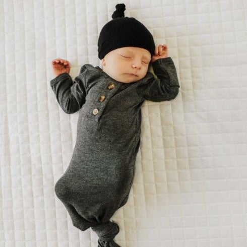 knotted-baby-gown-charcoal Presley Couture at Sophia's Style-Baby Gowns-1