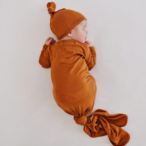 knotted-baby-gown-cognac Presley Couture at Sophia's Style-Baby Gowns-1