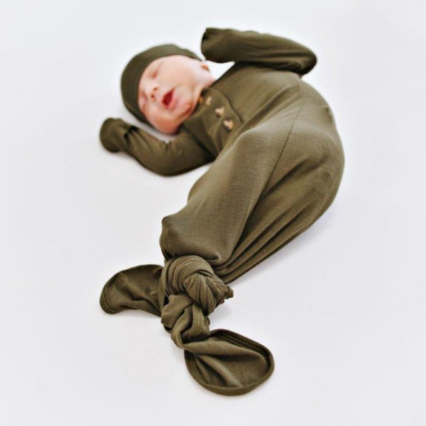 knotted-baby-gown-olive-green Presley Couture at Sophia's Style-Baby Gowns-1
