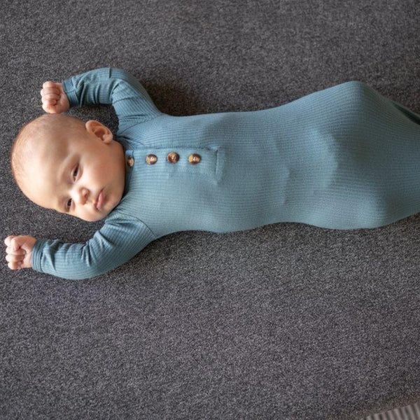 knotted-baby-gown-ribbed-cobalt Presley Couture at Sophia's Style-Baby Gowns-1