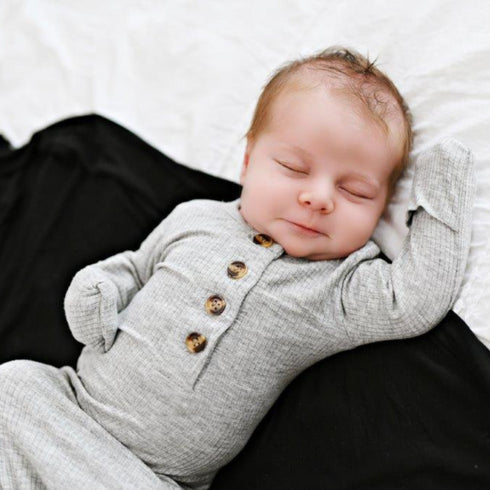 knotted-baby-gown-ribbed-heathered-gray Presley Couture at Sophia's Style-Baby Gowns-1