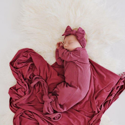 knotted-baby-gown-ribbed-mauve Presley Couture at Sophia's Style-Baby Gowns-1