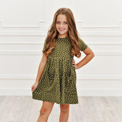 Olive Green Heart Twirl Dress
