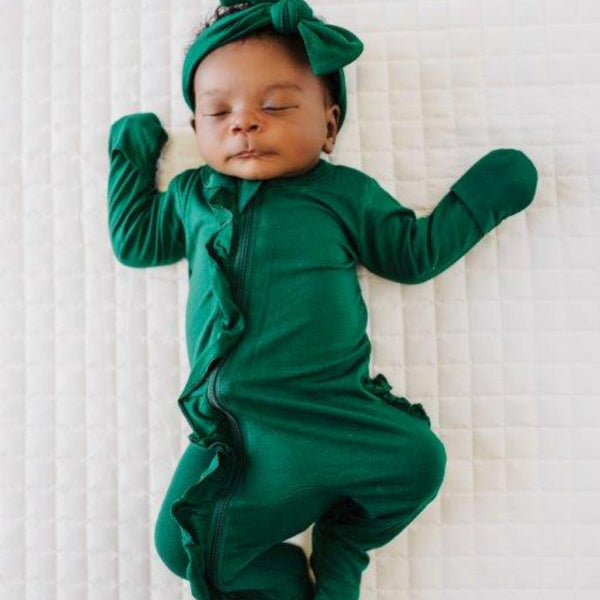 ruffle-2-way-zip-romper-emerald-green Presley Couture at Sophia's Style-Baby Zip Romper-1