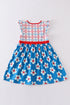 Platinum Blue & white floral print ruffle plaid dress