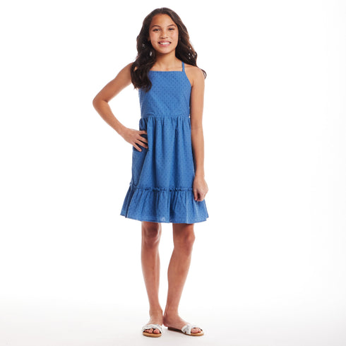 kids-7-14-blue-swiss-dot-dress-w-lace-back-detail-blue Andy & Evan at Sophia's Style-2