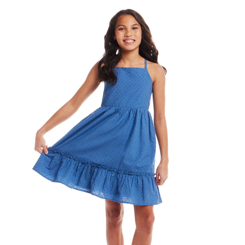 kids-7-14-blue-swiss-dot-dress-w-lace-back-detail-blue Andy & Evan at Sophia's Style-6