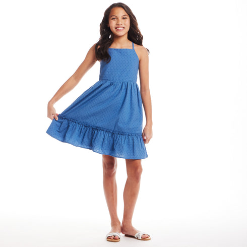 kids-7-14-blue-swiss-dot-dress-w-lace-back-detail-blue Andy & Evan at Sophia's Style-3
