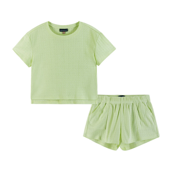 kids-7-16-girls-pointelle-tee-shorts-set-light-green Andy & Evan at Sophia's StyleTop & Short Set-1