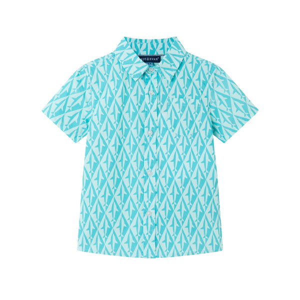 kids-2-8-geo-shark-short-sleeve-buttondown-aqua Andy & Evan at Sophia's StyleButton Down Shirt-1