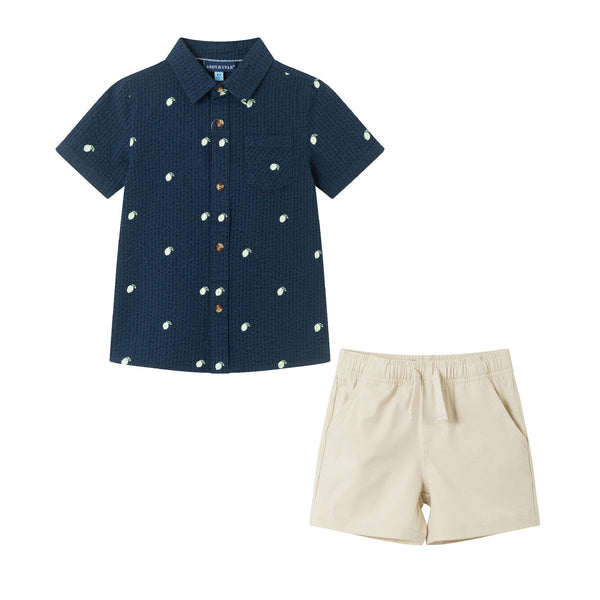 kids-2-8-seersucker-short-sleeve-buttondown-set-navy-limes Andy & Evan at Sophia's StyleButton Down Shirt Set-1