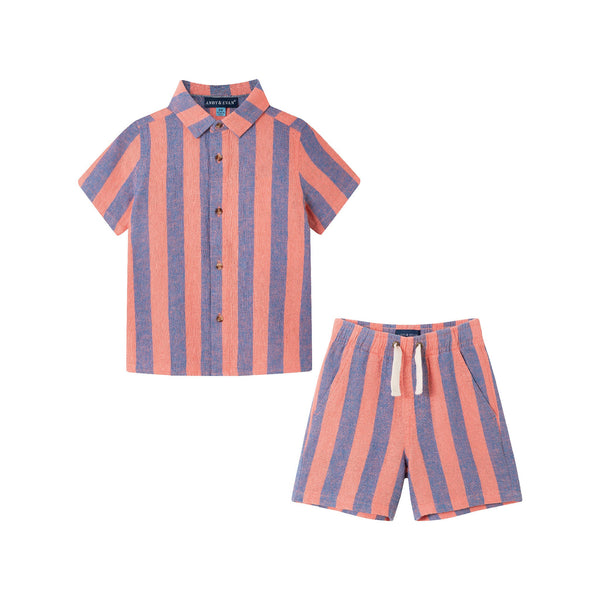 kids-2-8-2-piece-striped-buttondown-set-coral-blue Andy & Evan at Sophia's StyleButton Down Shirt Set-1