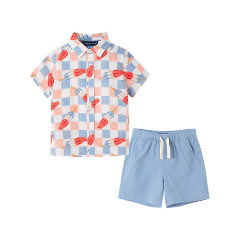 kids-2-8-buttondown-short-set-checkered-ice-pop Andy & Evan at Sophia's StyleButton Down Shirt Set-1