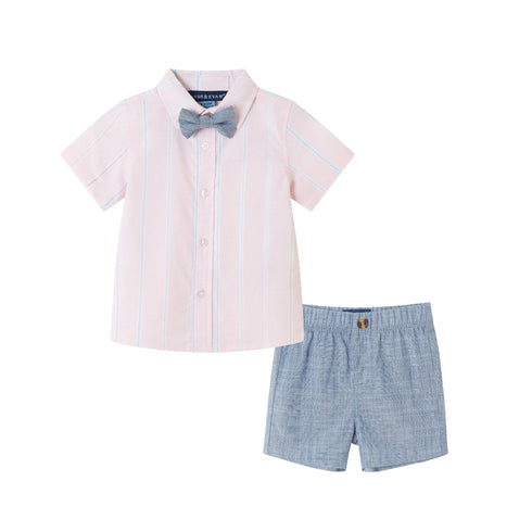 infant-3-24m-oxford-shirt-shorts-set-pink-striped Andy & Evan at Sophia's StyleButton Down Shirt Set-1
