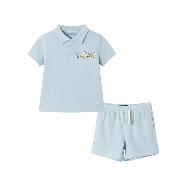 kids-2-7-textured-polo-and-shorts-set-light-blue-shark Andy & Evan at Sophia's StylePolo Shirt Set-1
