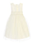 Girls Ivory Satin & Tulle Tea-Length Dress with Sequin Lace Waist Trim ā Special Occasion Dress 2-16