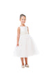 Girls Ivory Satin & Tulle Tea-Length Dress with Sequin Lace Waist Trim ā Special Occasion Dress 2-16