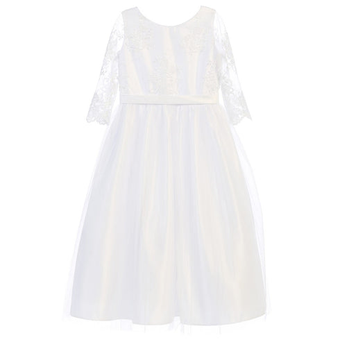 Sweet Kids Big Girls White Embroidered Lace Scallop Communion Dress 7-16 - SophiasStyle.com