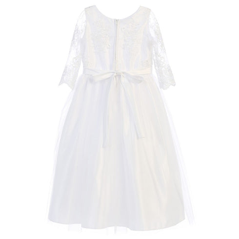 Sweet Kids Big Girls White Embroidered Lace Scallop Communion Dress 7-16 - SophiasStyle.com