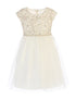 Girls Metallic Floral Lace Dress with Crystal Tulle Skirt – Tea-Length Special Occasion Dress 2-12