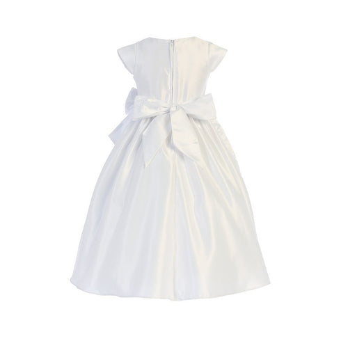Sweet Kids Girls White Satin Cascading Ribbon Accent Communion Dress 6-16 - SophiasStyle.com
