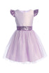 Satin & Crystal Tulle Girls Dress with Sequin Flutter Sleeves and Waistband 2-16