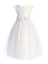 Girls Satin & Crystal Tulle Dress with Rosette Waistband 2-16