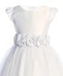 Girls Satin & Crystal Tulle Dress with Rosette Waistband 2-16