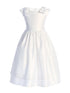 Girls Satin Dress with Double Bow Shoulder Detail & Wide Hem Border 2-16