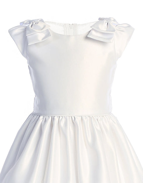 Girls Satin Dress with Double Bow Shoulder Detail & Wide Hem Border 2-16