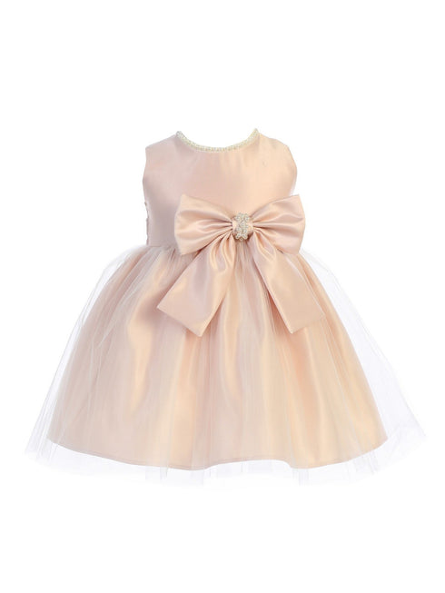 Sweet Kids Baby Girls Blush Satin Tulle Pearl Ribbon Flower Girl Dress 6-24M - SophiasStyle.com