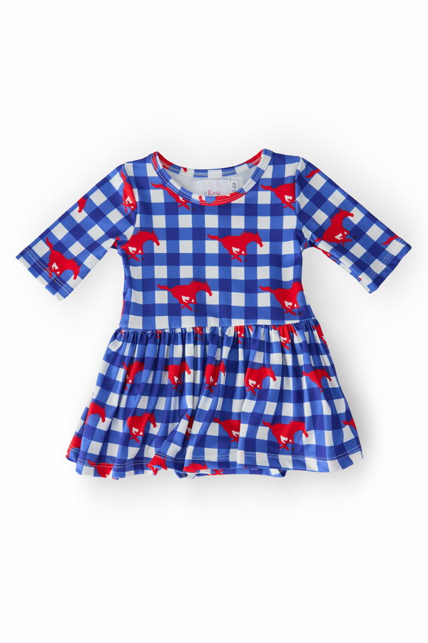 smu-plaid-mustang-3-4-sleeve-twirl-bodysuit Mila & Rose - Sophia's StyleTwirl Bodysuit - 3/4 Sleeve-1