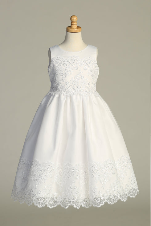 Girls Sequin Cordered Embroidered Tulle Overlay Communion Plus Size Dress 8.5-20.5