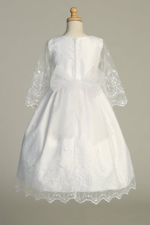 Girls White Cross Embroidered Tulle Communion Dress 6-12